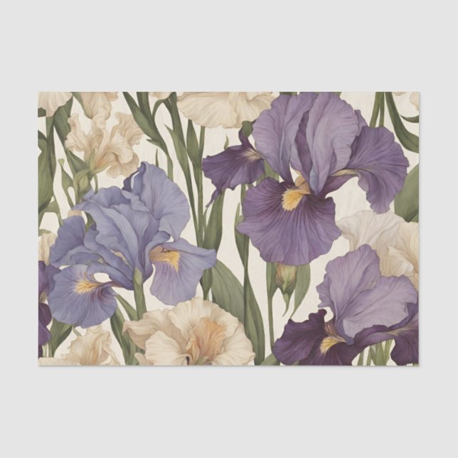 Papel De Seda Flores de íris, brancas e roxas (Frente )