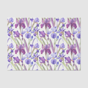 Papel De Seda Flores De Íris Púrpura De Aquarela