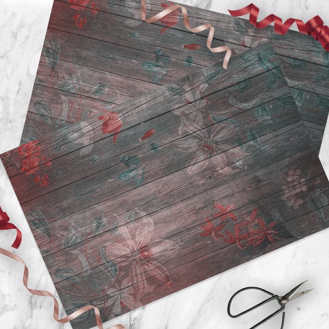 Papel De Seda Flores De Jardim Branco Vermelho Sobre Madeira Rús (Criador carregado)