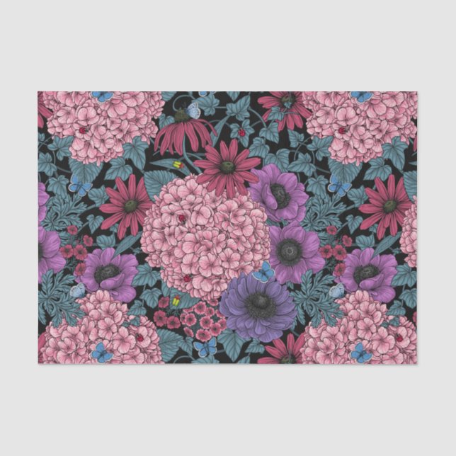 Papel De Seda Flores de jardim de negros (Frente )