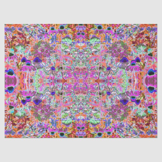 Papel De Seda Flores de Jardim Rosa Quente Psicodélico e Verde L (Frente )