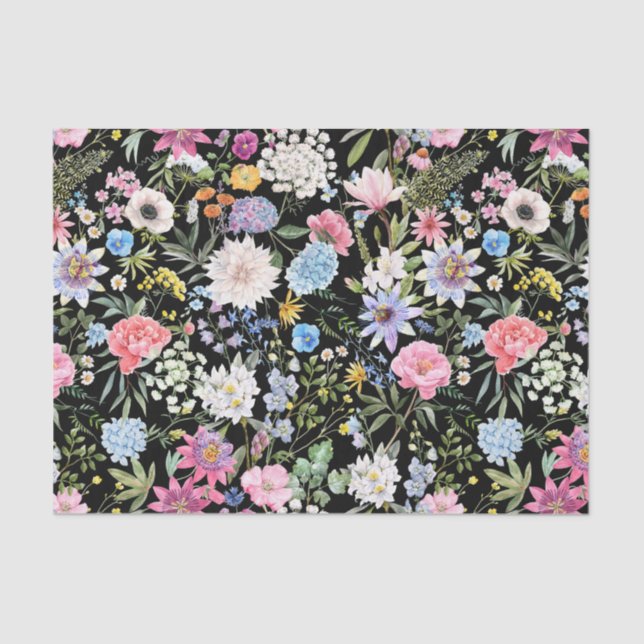 Papel De Seda Flores de Jardinagem Misturadas Pretas (Frente )