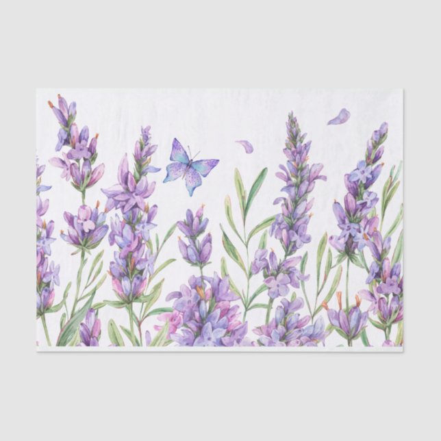 Papel De Seda Flores de Lavanda de Aquarela (Frente )