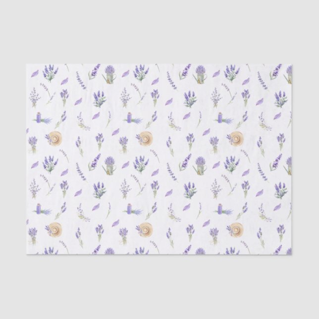 Papel De Seda Flores de Lavanda de Pastel de Aquarelas (Frente )