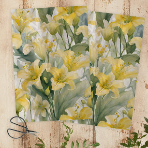 Papel De Seda Flores de Lily Amarelas Elegante Aquarela
