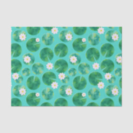 Papel De Seda Flores de Lily de Água Branca e Padrão de Lily Pad