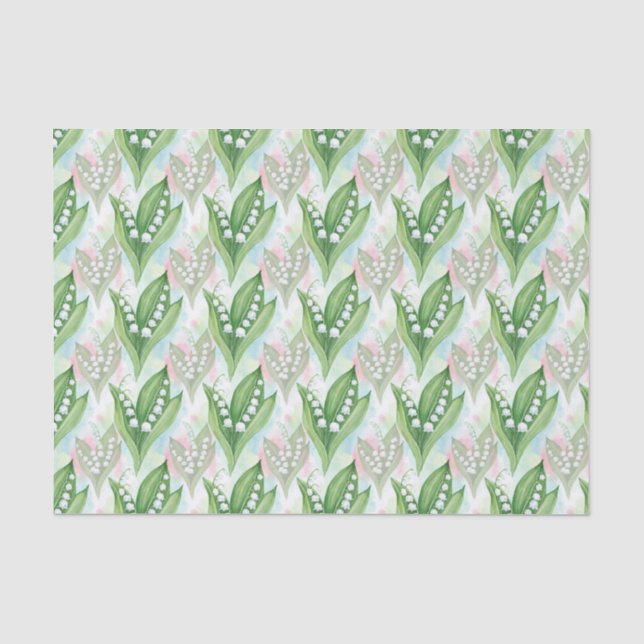 Papel De Seda Flores de Lírio-do-Valle em Aquarela  (Frente )