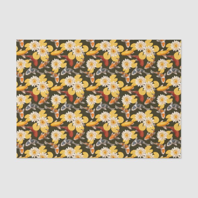 Papel De Seda Flores de Lótus Amarelas Com Peixes Loi (Frente )