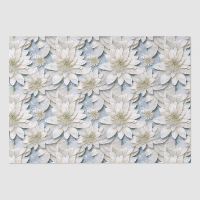 Papel De Seda Flores de Lotus Branco Azul (Frente )