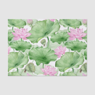 Papel De Seda Flores de Lotus Cor-de-Água Rosa com Folhas Grande