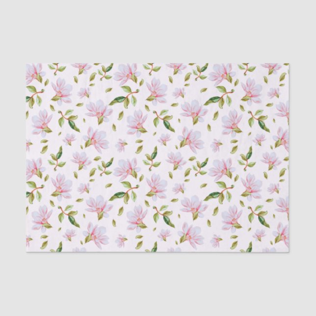 Papel De Seda Flores De Magnólia Rosa De Aquarela (Frente )