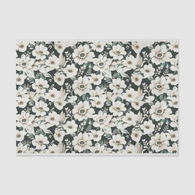 Papel De Seda Flores de marfim elegantes (Frente )