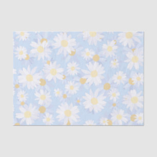 Papel De Seda Flores de Margarida Branca Clássica Azul