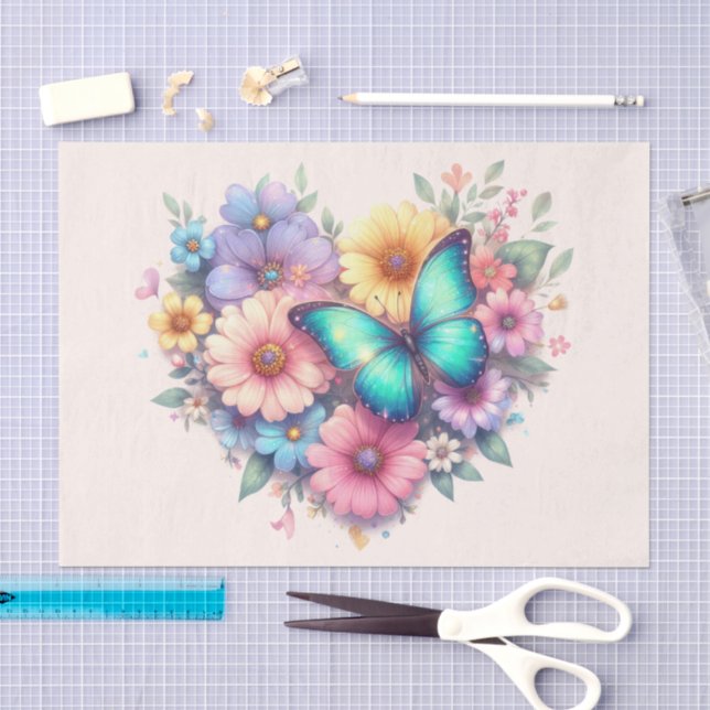 Papel De Seda Flores de Margarida com uma Lindo Borboleta (Arte )