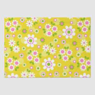 Papel De Seda Flores de Mod Retro Amarelo e Branco