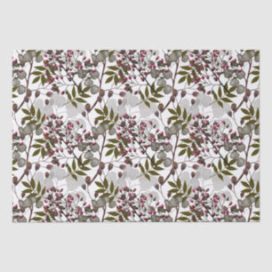 Papel De Seda Flores de Moedas Brancas Vermelhas Berries Vermelh