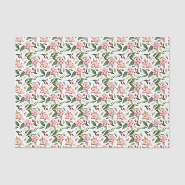 Papel De Seda Flores de Natal Verdes Rosa Aquarelas (Frente )