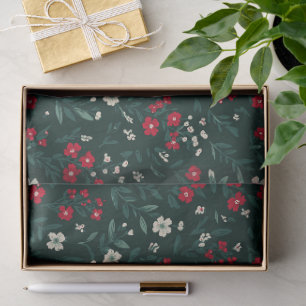 Papel De Seda Flores de Natal verdes vermelhas e brancas