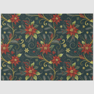 Papel De Seda Flores de Natal Vermelho Dourado Verde Decoupage