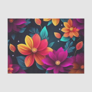 Papel De Seda Flores de Neon Vibrantes a Escuro