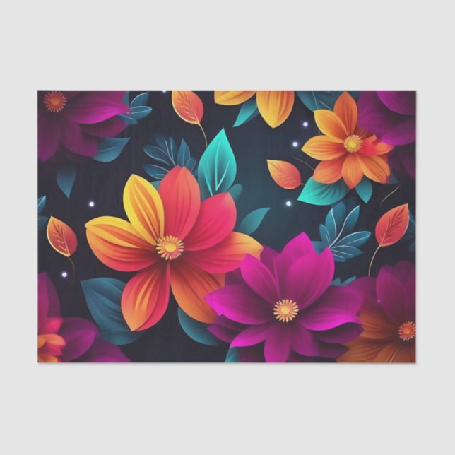 Papel De Seda Flores de Neon Vibrantes a Escuro (Frente )