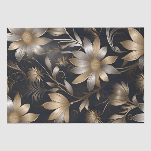 Papel De Seda Flores de Ouro e Prata Decoupage /  (Frente )