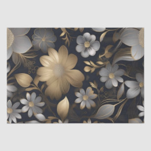 Papel De Seda Flores de Ouro e Prata Decoupage /
