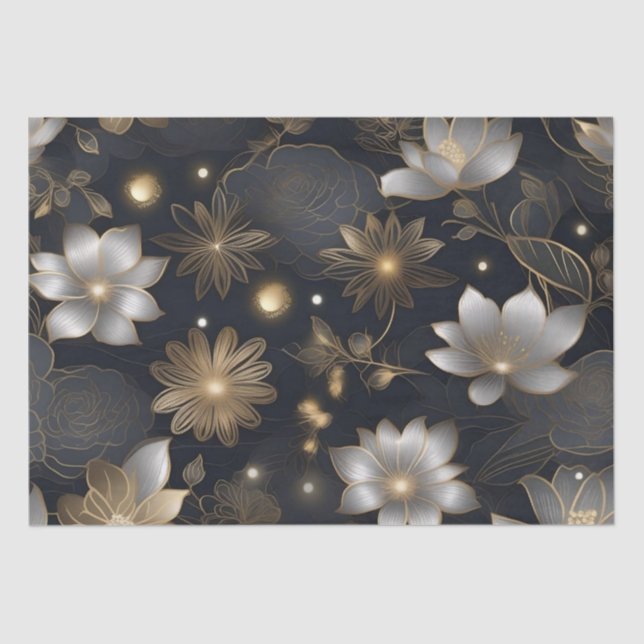 Papel De Seda Flores de Ouro e Prata Decoupage /  (Frente )
