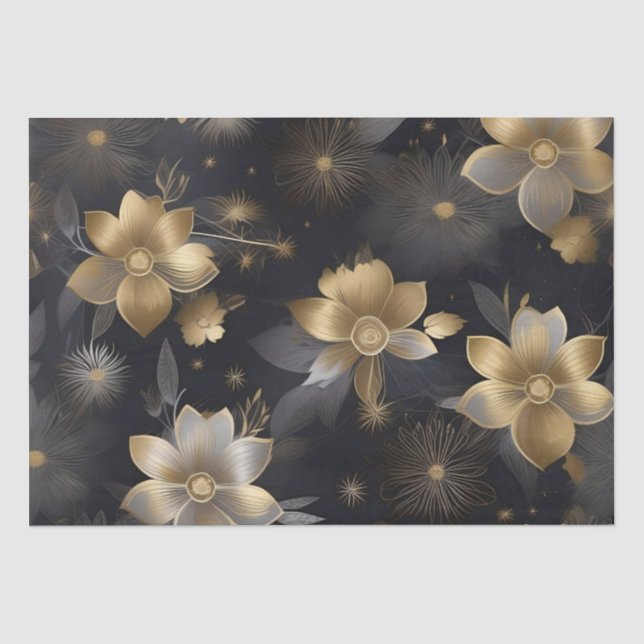 Papel De Seda Flores de Ouro e Prata Decoupage /  (Frente )