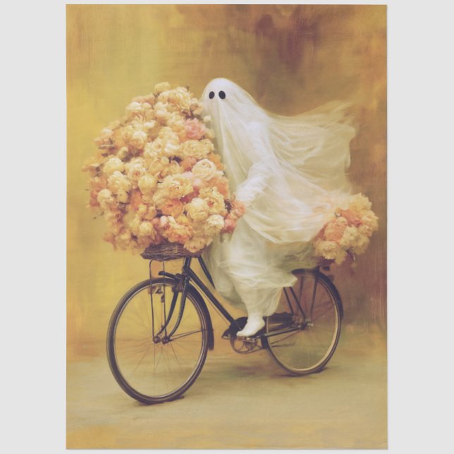 Papel De Seda Flores de Outono, Bicicleta, Fantasma de Lençol Br (Frente )