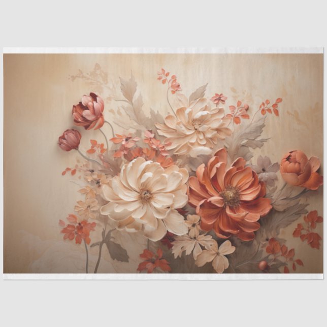Papel De Seda Flores de Outono, Floral de Mídia Mista (Frente )