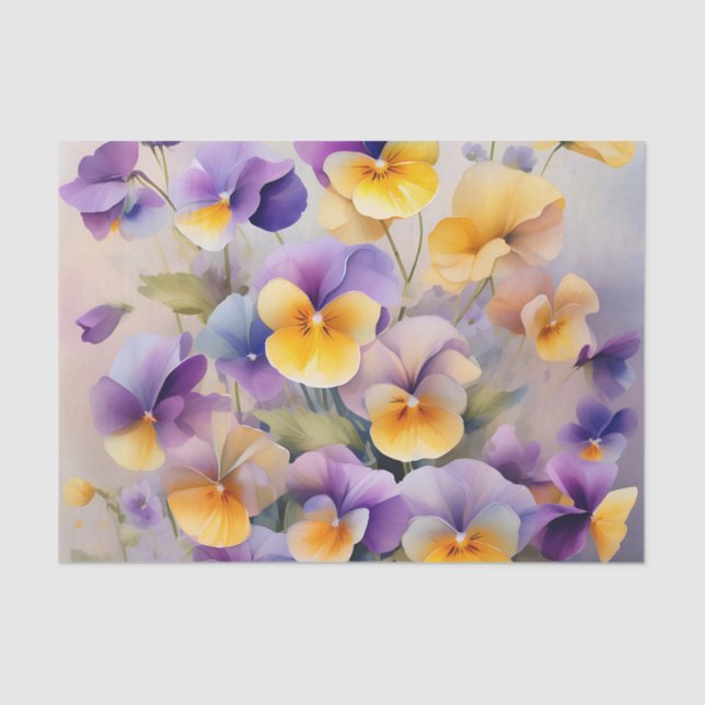 Papel De Seda Flores de Pansy Delicadas em Molho (Frente )