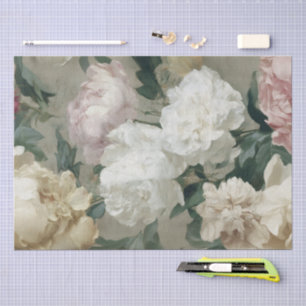 Papel De Seda Flores de Pastel Botânico Elegante Barroco Vintage