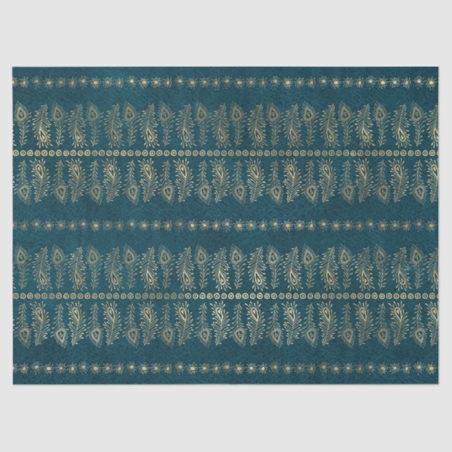 Papel De Seda Flores de Pavão Douradas na Decoupage do Teal (Frente )