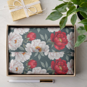 Papel De Seda Flores de peônia vermelhas e brancas