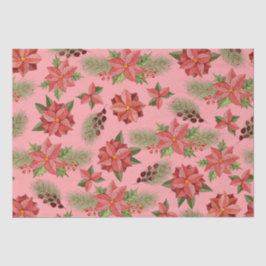 Papel De Seda Flores De Poinsettia Vermelha E Berries Holly