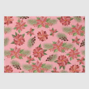 Papel De Seda Flores De Poinsettia Vermelha E Berries Holly