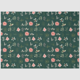 Papel De Seda Flores de Poinsettia Vermelhas e Folhagem em Verde
