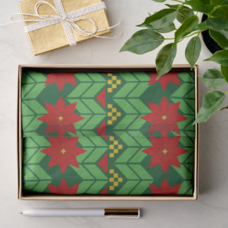 Papel De Seda Flores de Poinsettia Vermelho Dourado e Verde Feri