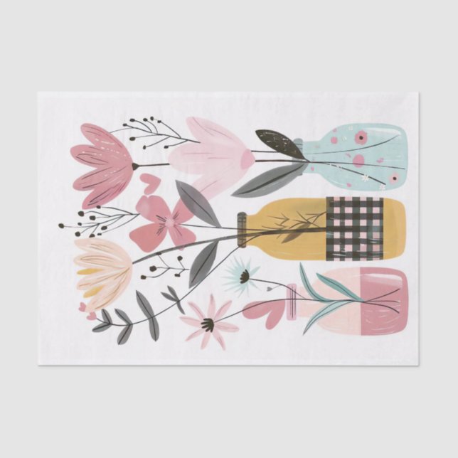 Papel De Seda Flores de primavera na desacoplamento de jarros de (Frente )