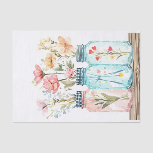 Papel De Seda Flores de primavera na desacoplamento de jarros de (Frente )