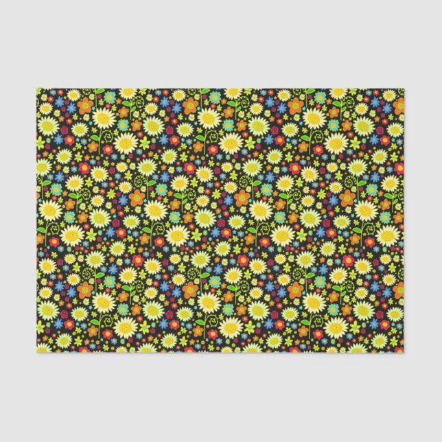 Papel De Seda Flores de primavera - Preto (Frente )