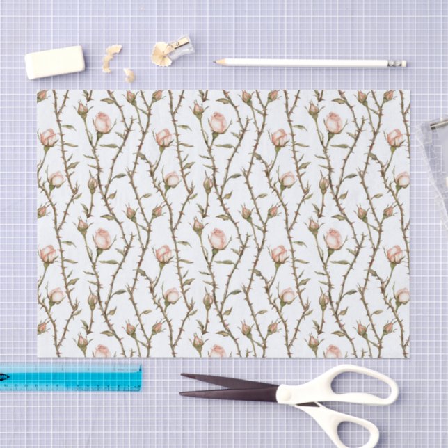 Papel De Seda Flores de Rosa Rosa Romântica para Chá de Noiva (Arte )