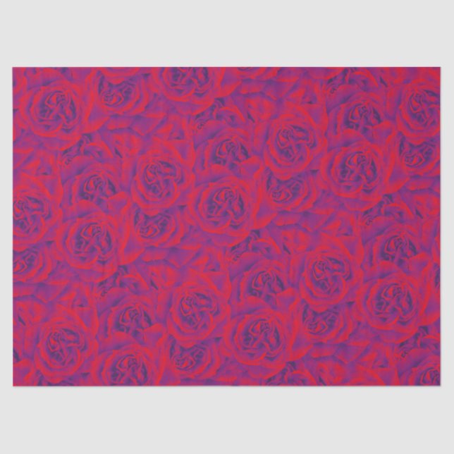 Papel De Seda Flores de Rosa vibrantes Vermelho Roxo Floral Púrp (Frente )
