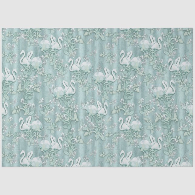 Papel De Seda Flores de Seda Verde e Flamingos (Frente )