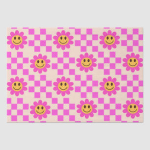 Papel De Seda Flores de Sorriso Rosa Quente Verificadas com quad