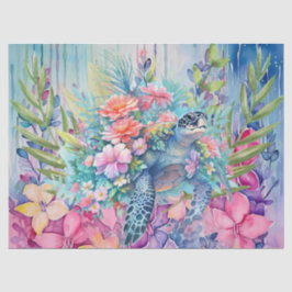 Papel De Seda Flores De Tartaruga E Pastel Do Mar Floral