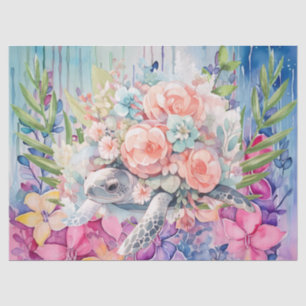 Papel De Seda Flores De Tartaruga E Pastel Do Mar Floral