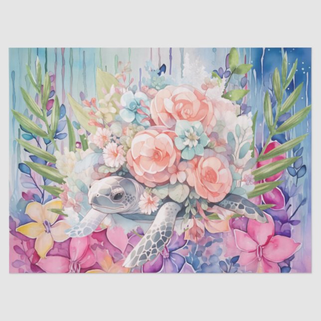 Papel De Seda Flores De Tartaruga E Pastel Do Mar Floral (Frente )