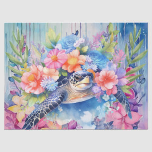 Papel De Seda Flores De Tartaruga E Pastel Do Mar Floral